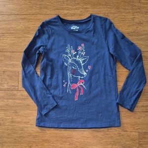 Girls' Blue Deer Graphic Long Sleeve Shirt